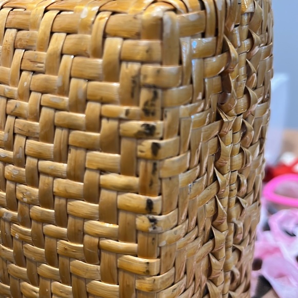 Vintage Woven Rattan Italian Hand bag Boho Chic Bamboo and Leather Handles - Picture 15 of 16